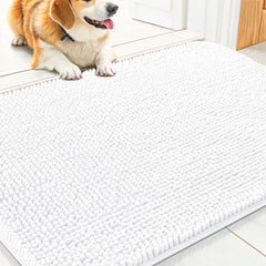 Smiry alfombra de entrada con chenille blanca, tacto suave para las patas.