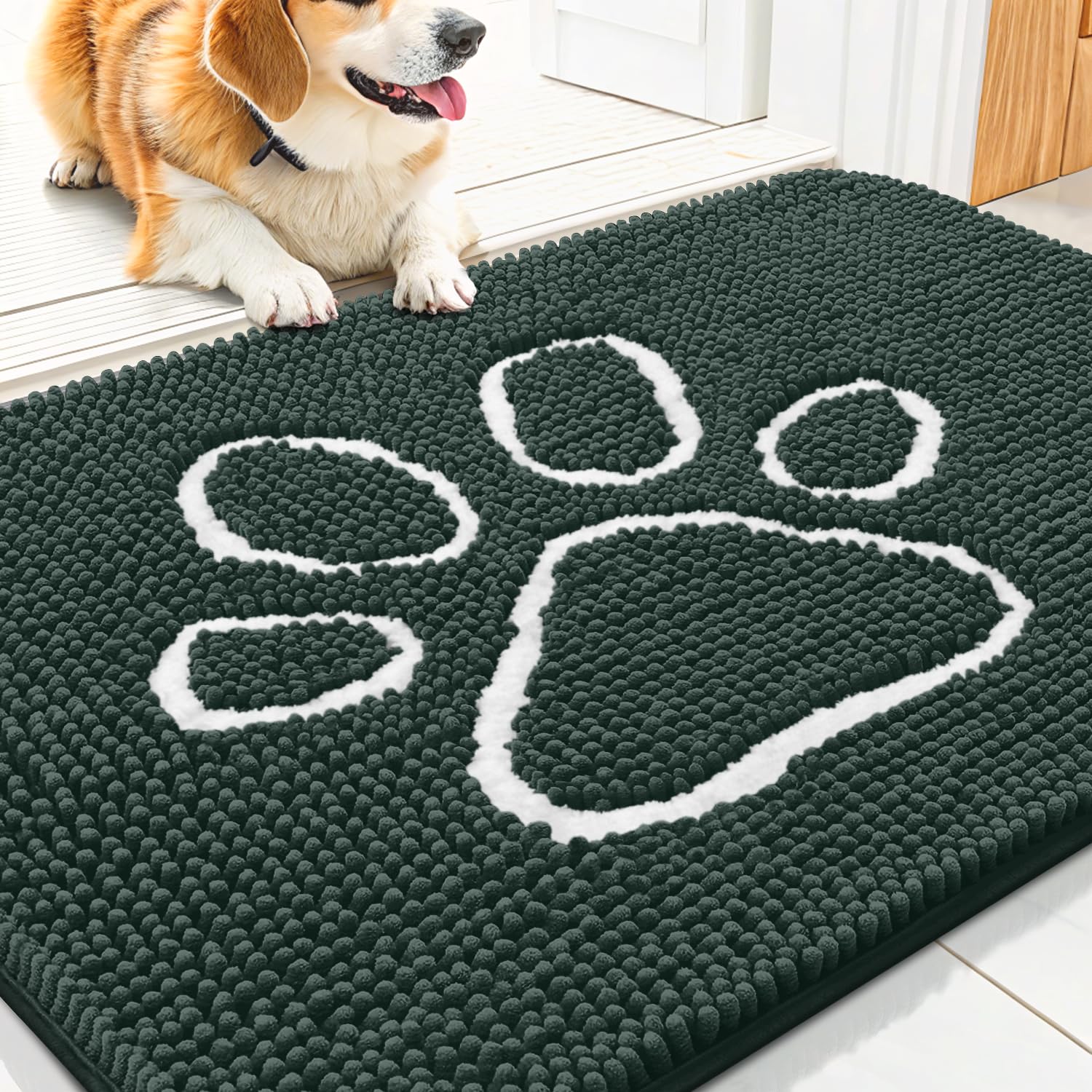 Smiry alfombra para puerta con chenille absorbente para captar suciedad en la entrada