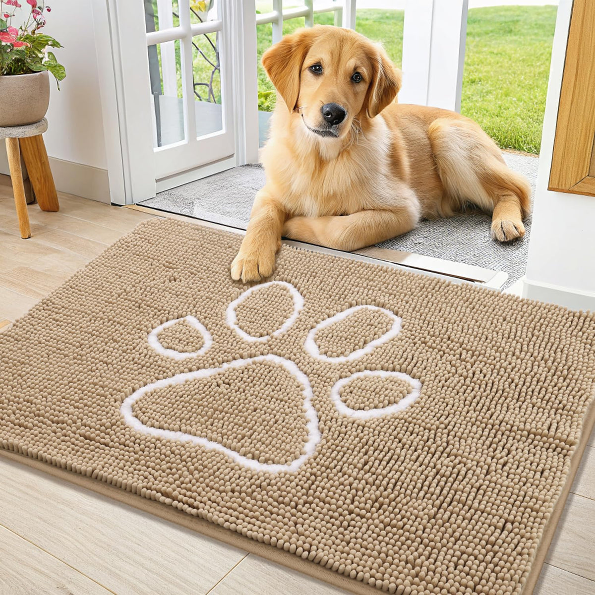 Alfombra Smiry para puerta con patas mojadas, textura suave y absorción al entrar, ayuda a mantener casa limpia