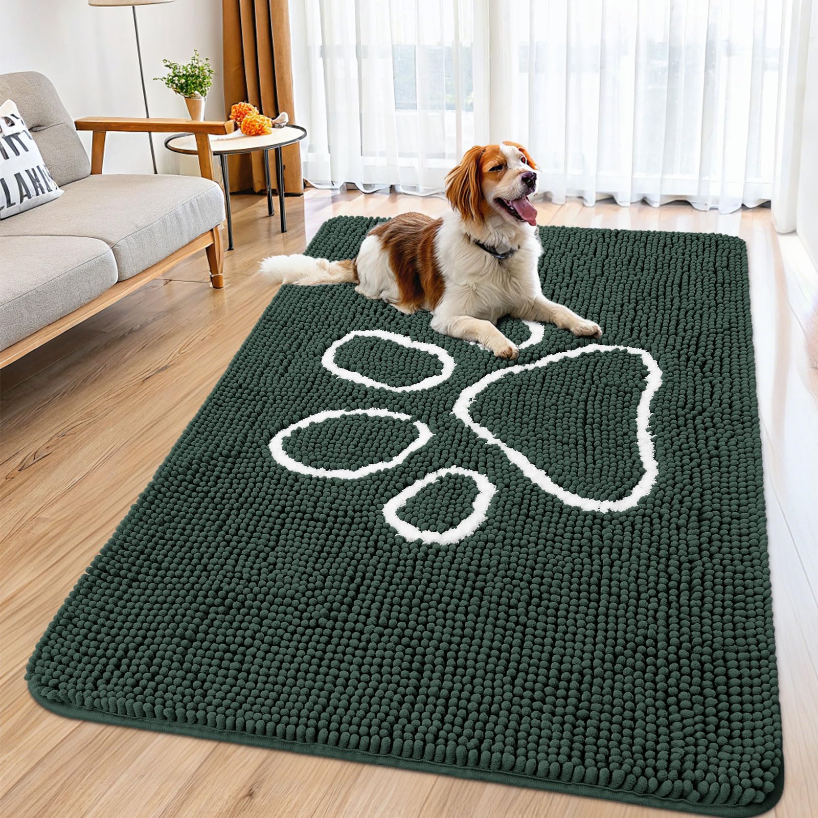 Smiry alfombra para puerta con perros mojados, absorbe humedad y mantiene limpio el suelo.