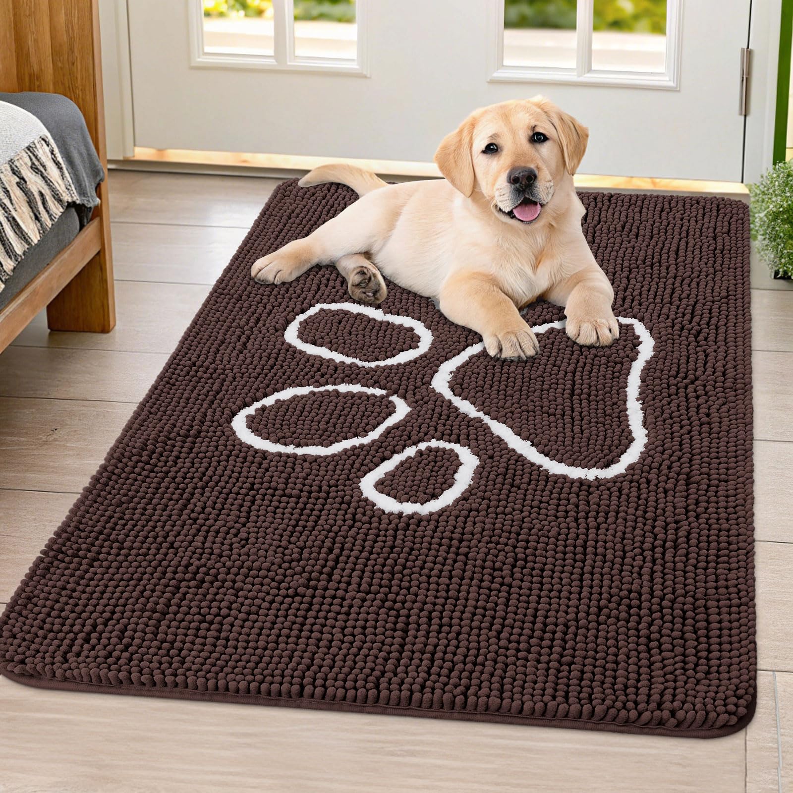 Smiry alfombrilla para puerta en chenille absorbente, ideal para suelos limpios.