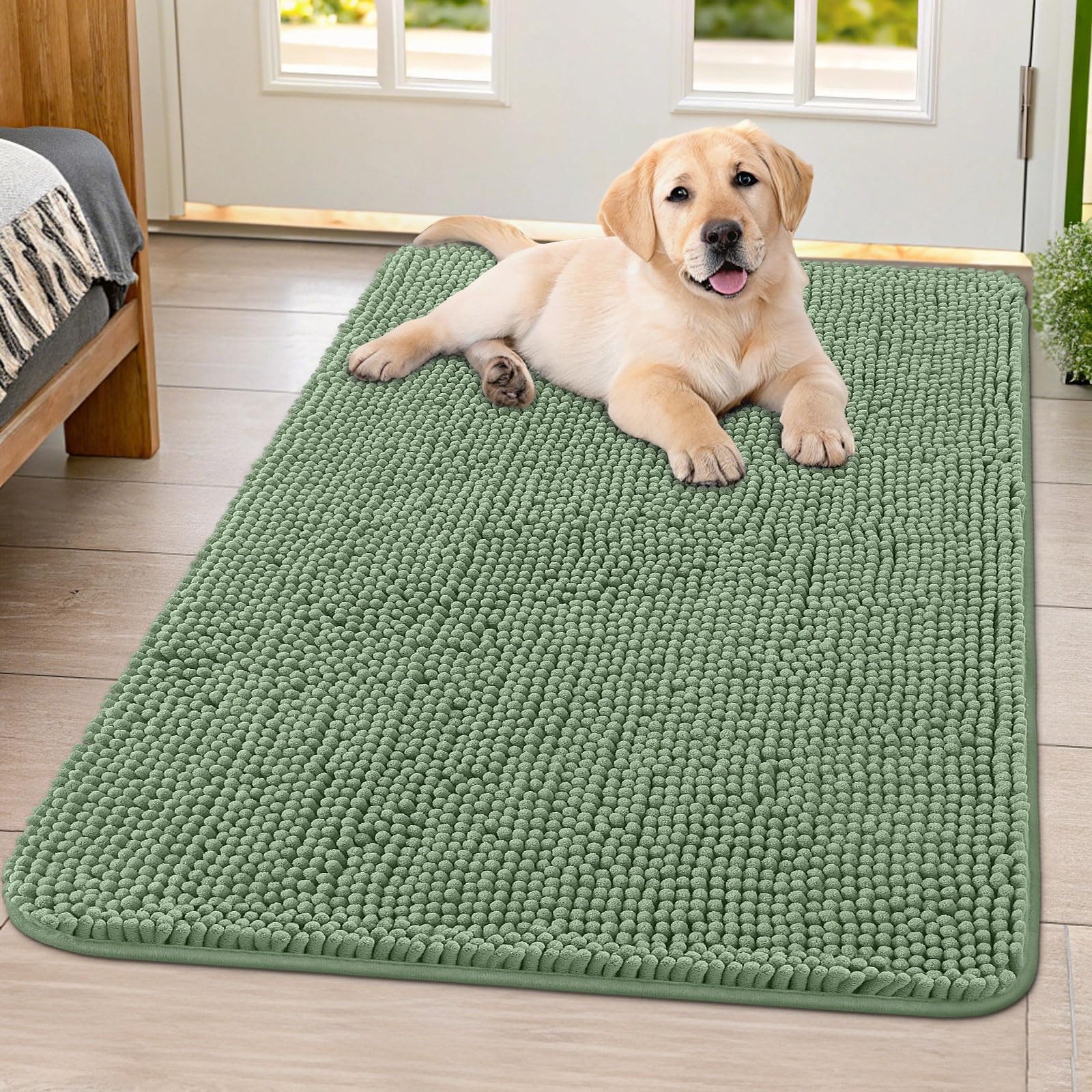 Smiry alfombrilla para puerta de perros en verde oliva, absorbe humedad.