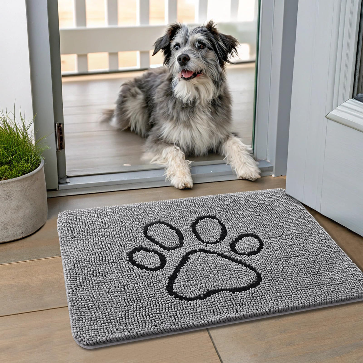 Smiry alfombrilla de puerta para perros, vista general, atrapa suciedad en la entrada.