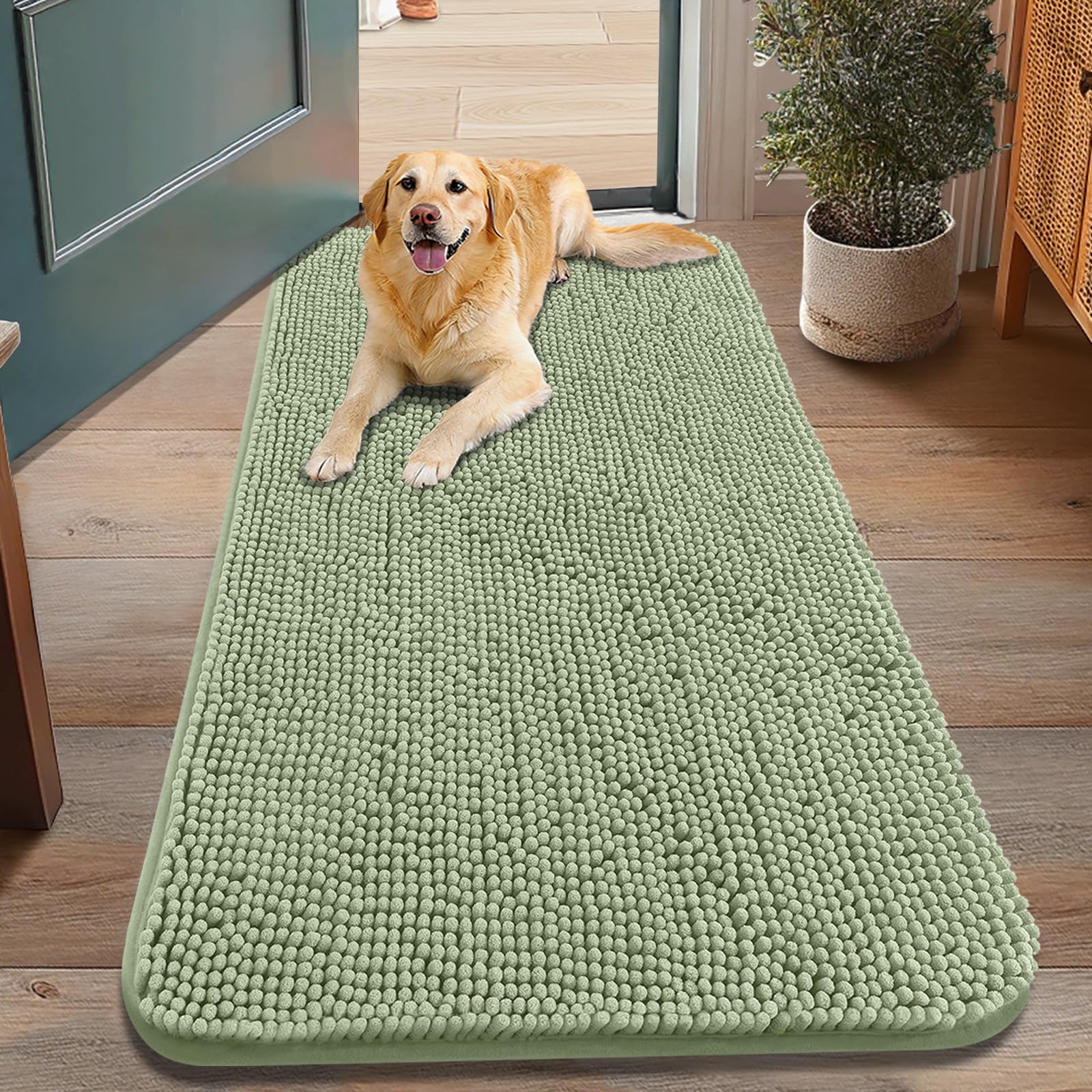 Smiry felpudo para perros, chenille absorbente mantiene seco el suelo
