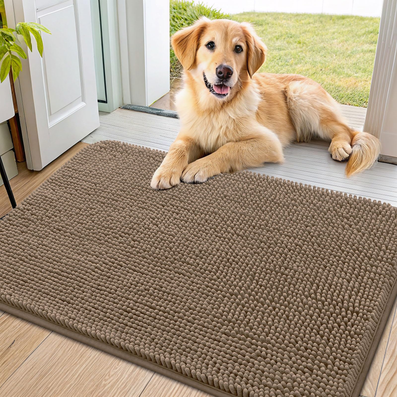 Smiry felpudo para puerta color camello, 36x24 cm, suave y acogedor para mascotas
