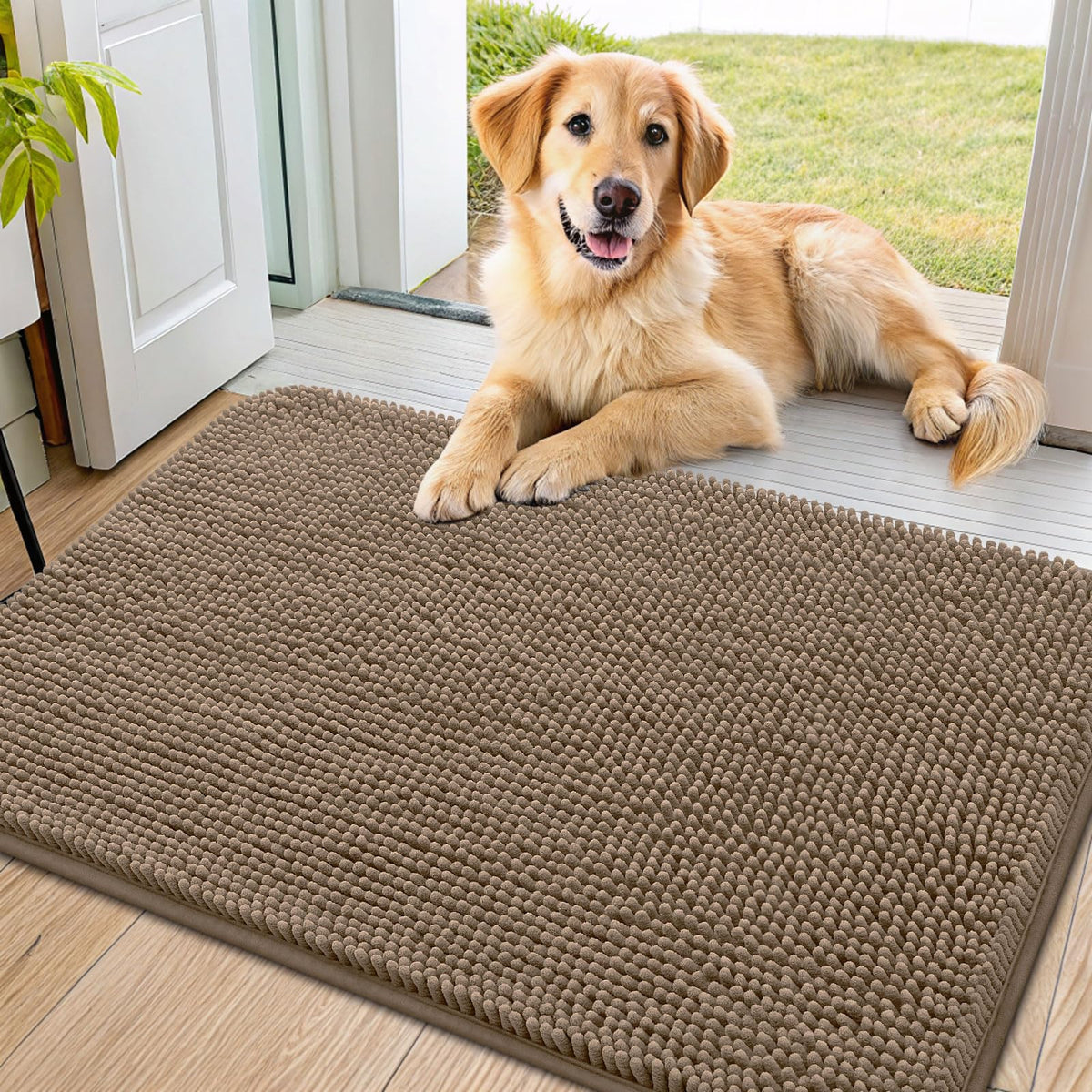 Smiry felpudo para puerta color camello, 36x24 cm, suave y acogedor para mascotas