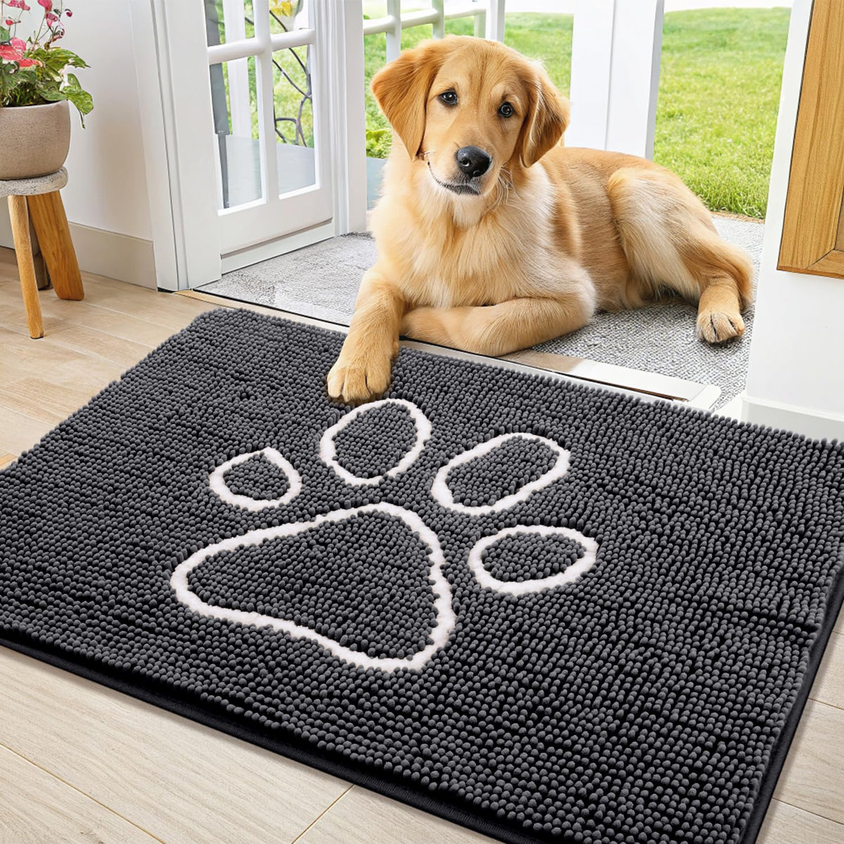 Smiry tapete de entrada para perros en chenille, suave y absorbente.