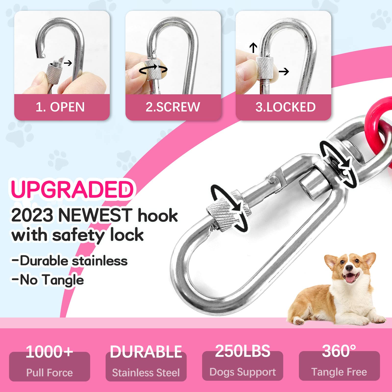 Snagle Paw: cable de acero con recubrimiento rojo PVC, resistente a mordidas.