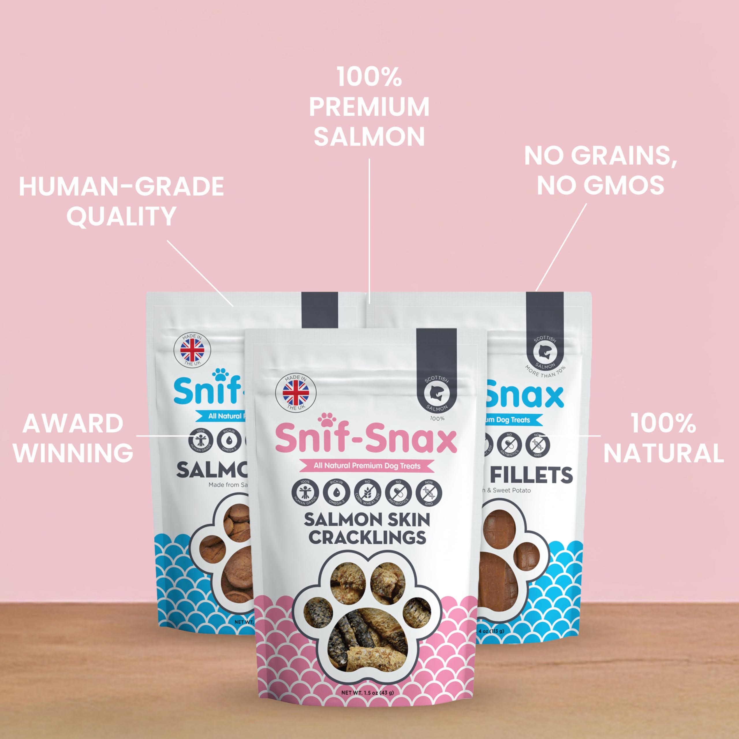 Snif-Snax Salmon Variety Pack proteína-alta para perros activos