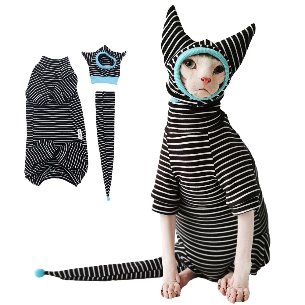 SNIXFEVER camisa transpirable para gato esfinge con rayas negras, uso diario