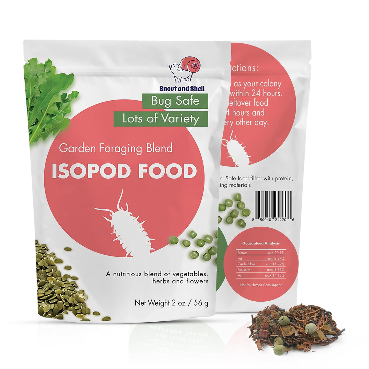 Snout and Shell alimento para isópodos jardín: mezcla natural para forraje variado