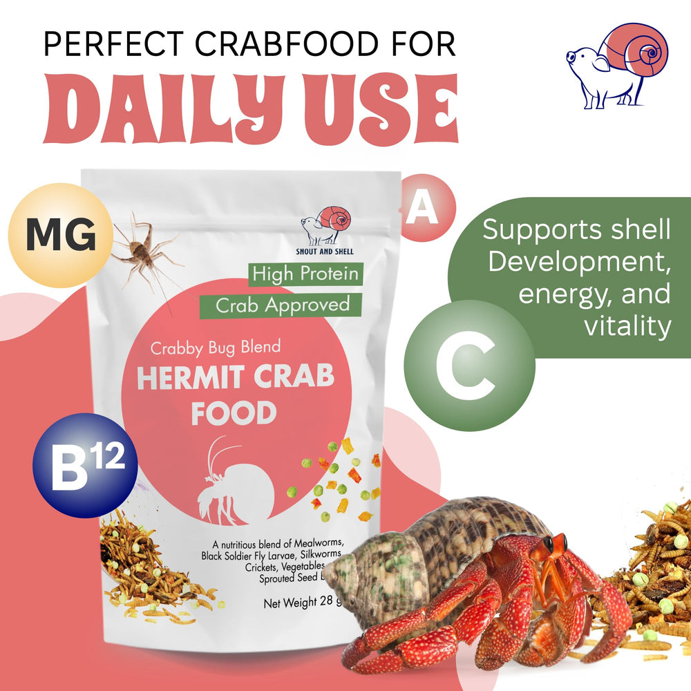 Snout and Shell Crabby Bug Blend dieta variada para mantener hábitos activos.