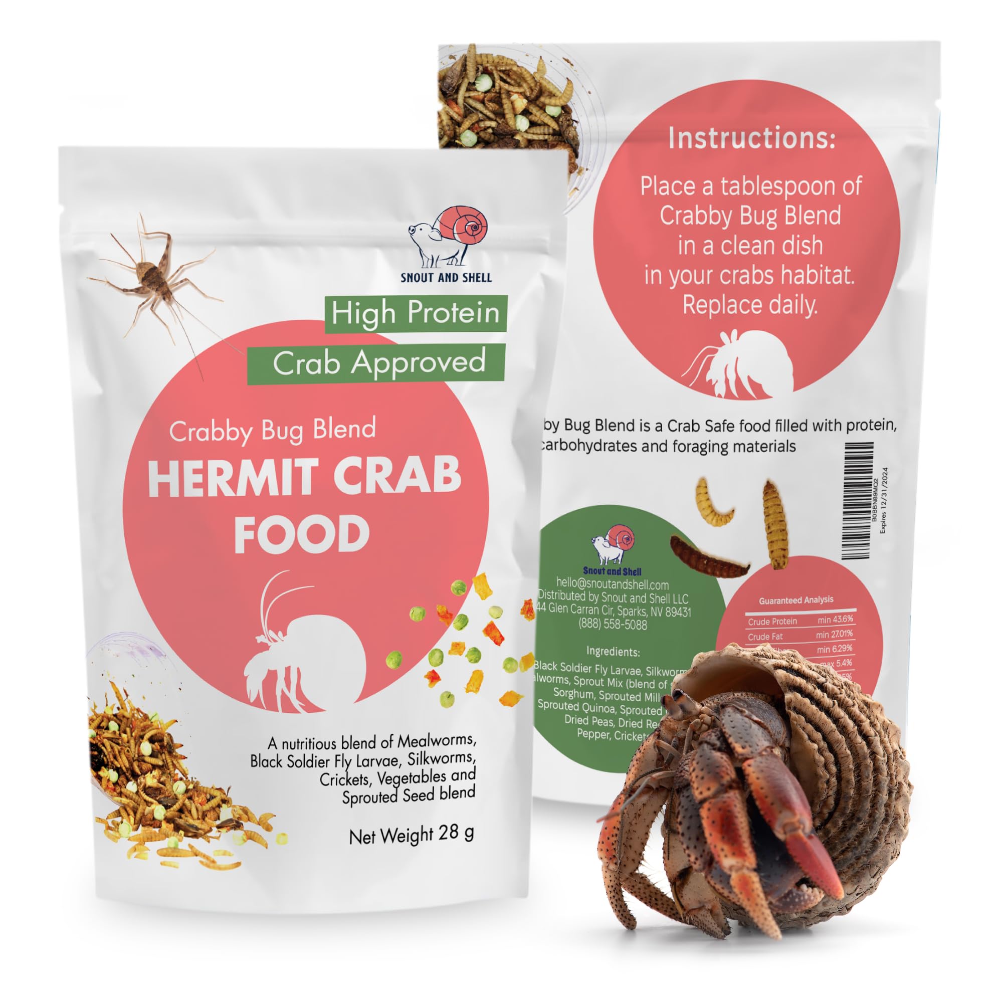 Snout and Shell Crabby Bug Blend ingredientes naturales visibles para una dieta balanceada.