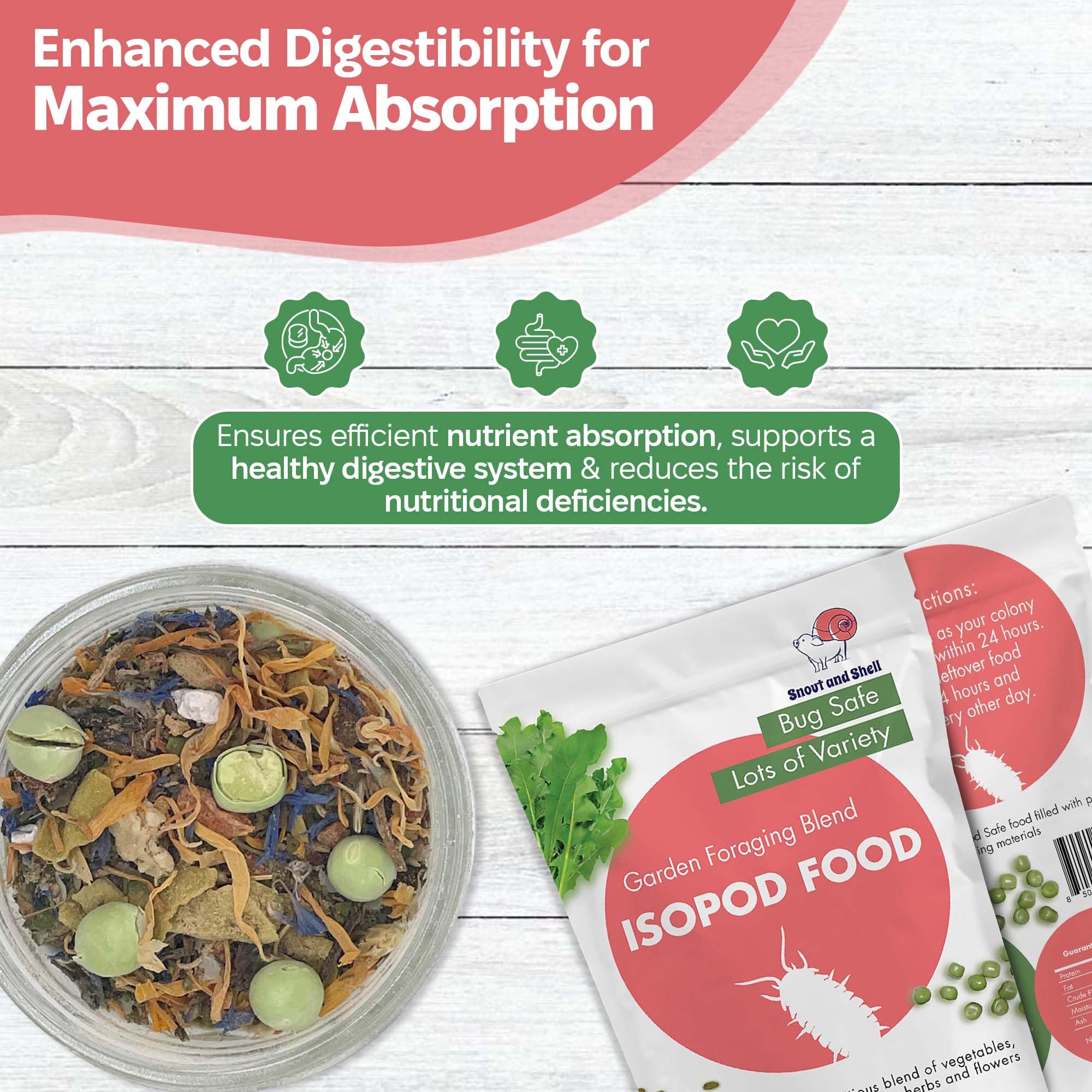 Snout and Shell alimentos naturales: apoyo a la digestibilidad de los isópodos