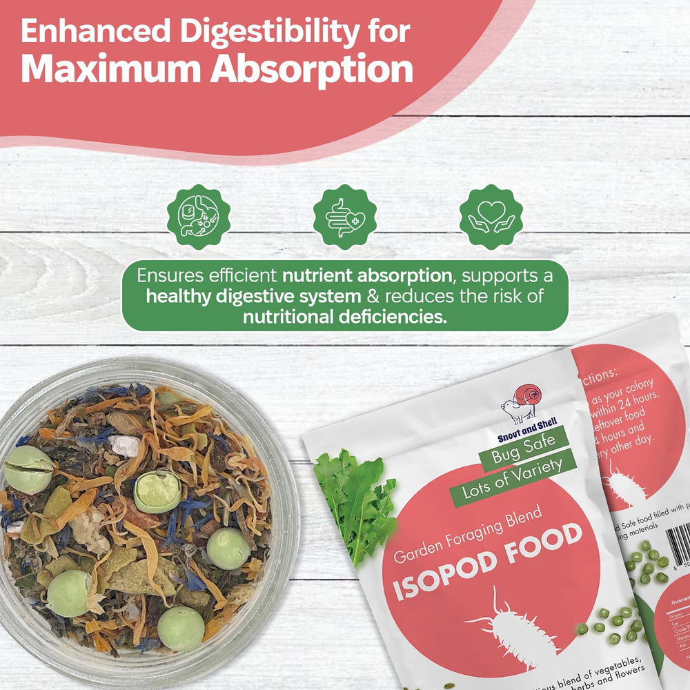 Snout and Shell alimentos naturales: apoyo a la digestibilidad de los isópodos