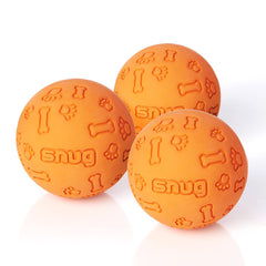 Pelotas Snug de goma naranja, tamaño tenis, ideal para juegos de fetch al aire libre.
