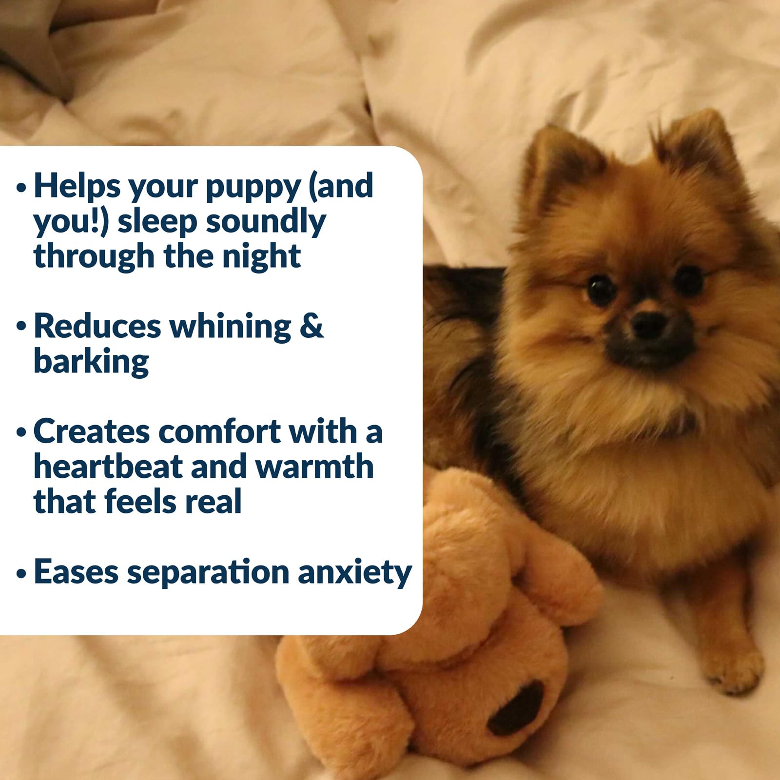Snuggle Puppy uso en jaula para entrenamiento suave y tranquilidad nocturna.