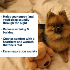Snuggle Puppy uso en jaula para entrenamiento suave y tranquilidad nocturna.