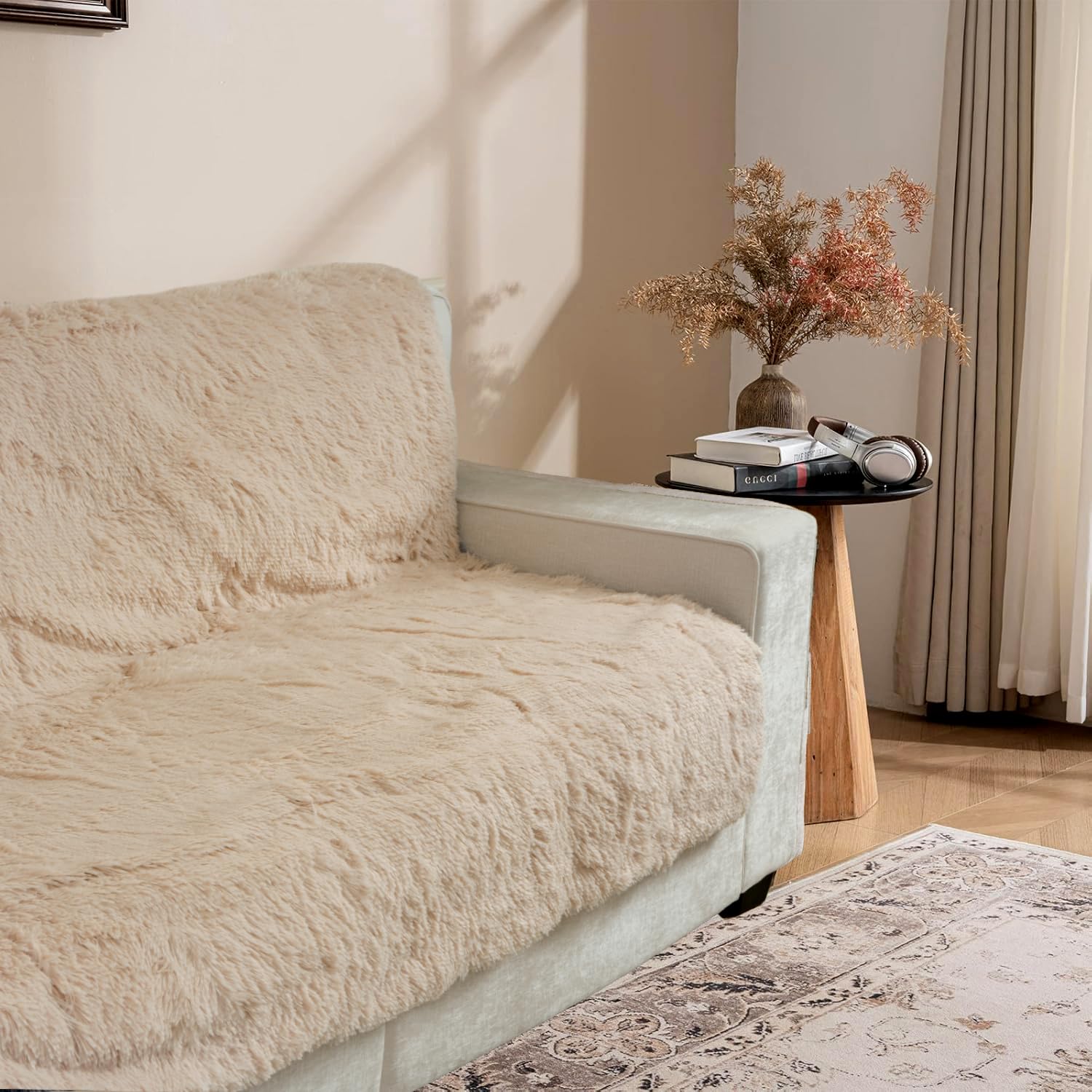 Snugglesinto colchoneta para perro de pelo largo beige, ideal para siestas cómodas
