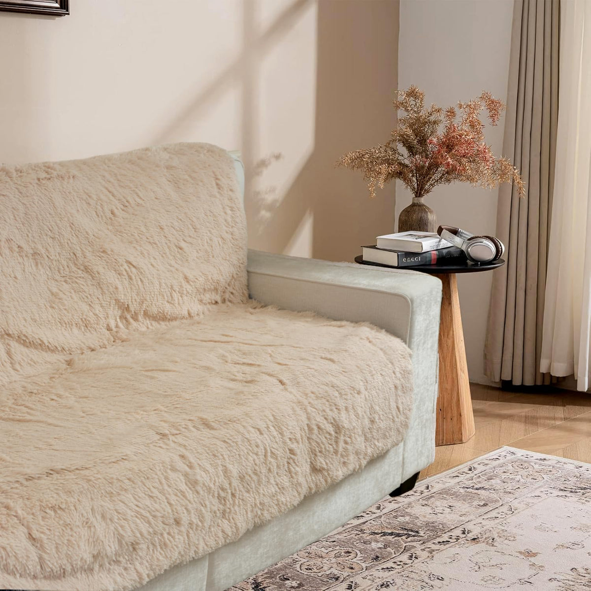 Snugglesinto colchoneta para perro de pelo largo beige, ideal para siestas cómodas