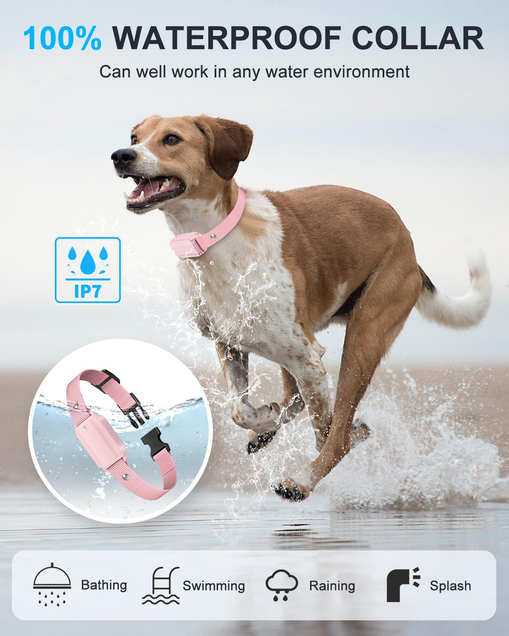 SODOG collar impermeable vibracion rosa apto para lluvia y charcos.