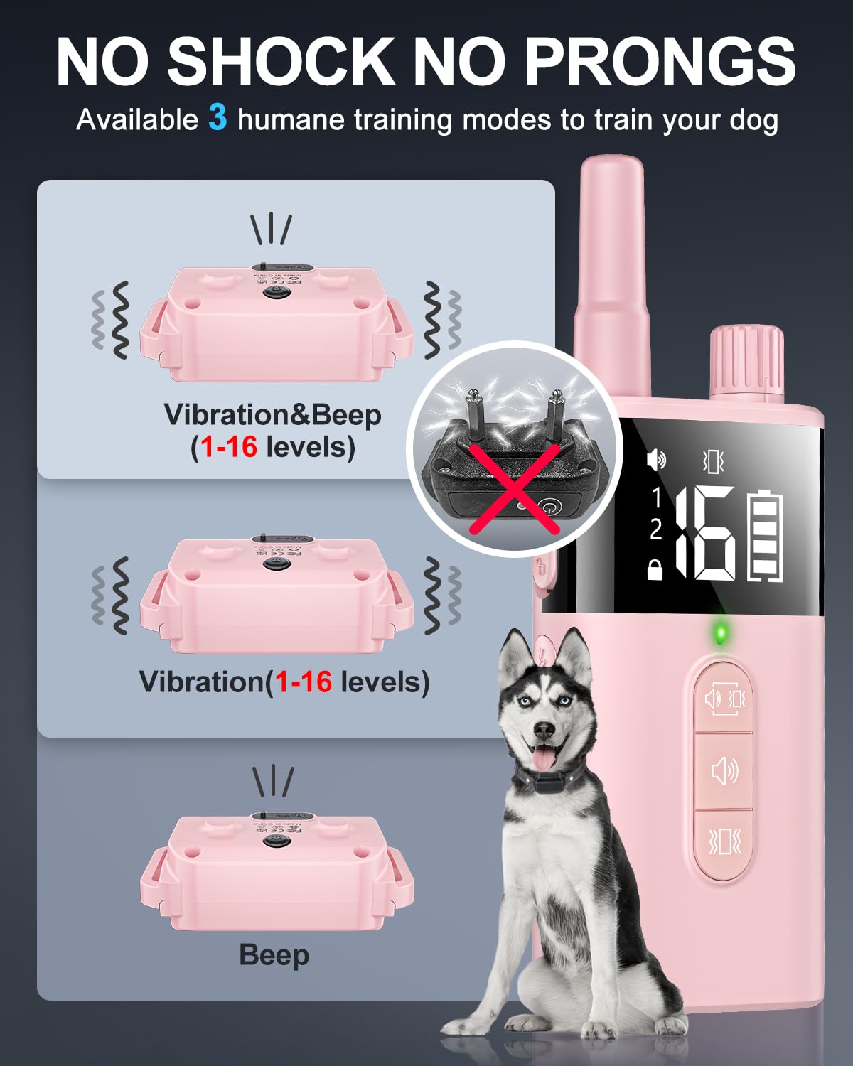 SODOG collar vibracion con 16 niveles rosa facilita entrenamiento suave.