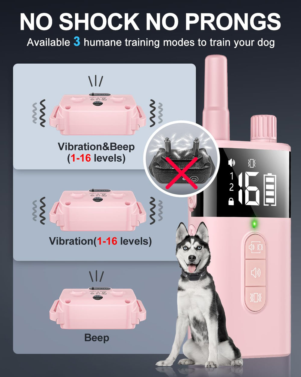 SODOG collar vibracion con 16 niveles rosa facilita entrenamiento suave.