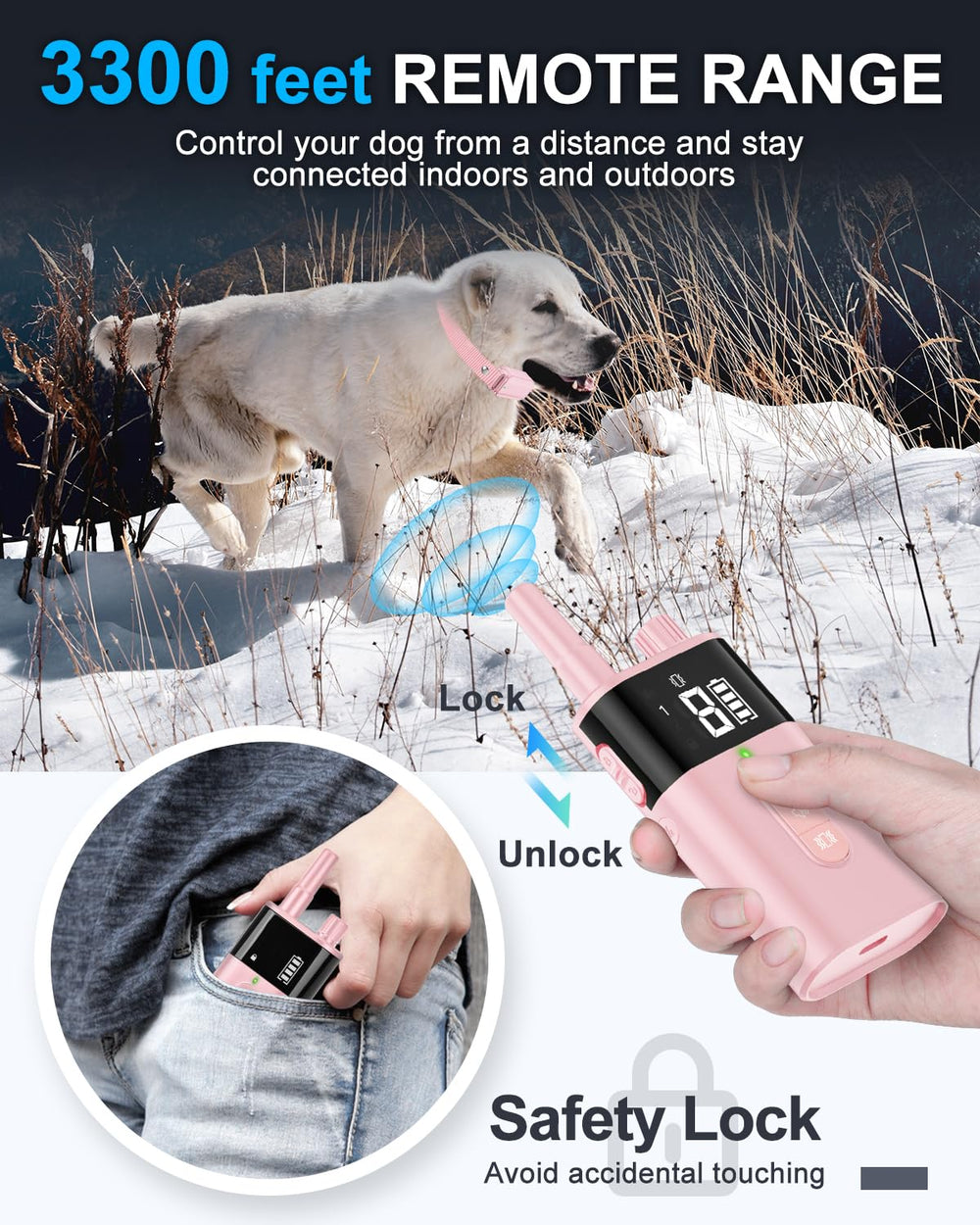 SODOG control remoto alcance 1000 metros rosa para entrenamiento a distancia.