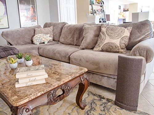 Sofa-Scratcher pairing with couch corner demonstrates compatibility with wide edges.