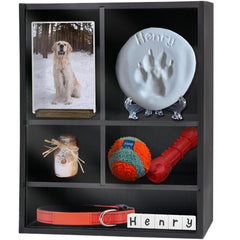 Sofunii caja memorial mascota madera 11x14 negro, muestra recuerdos duraderos.