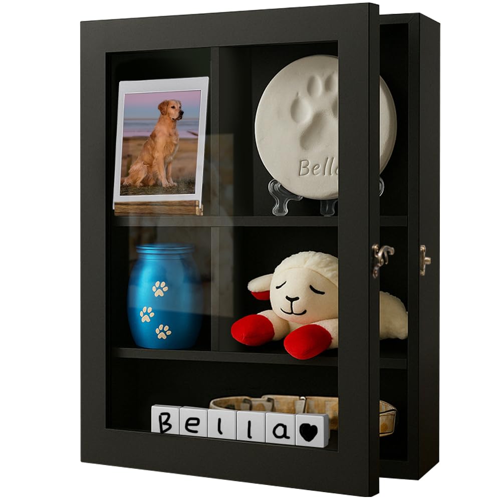 Sofunii caja-sombra memorial con plexiglas transparente para proteger recuerdos de mascotas.