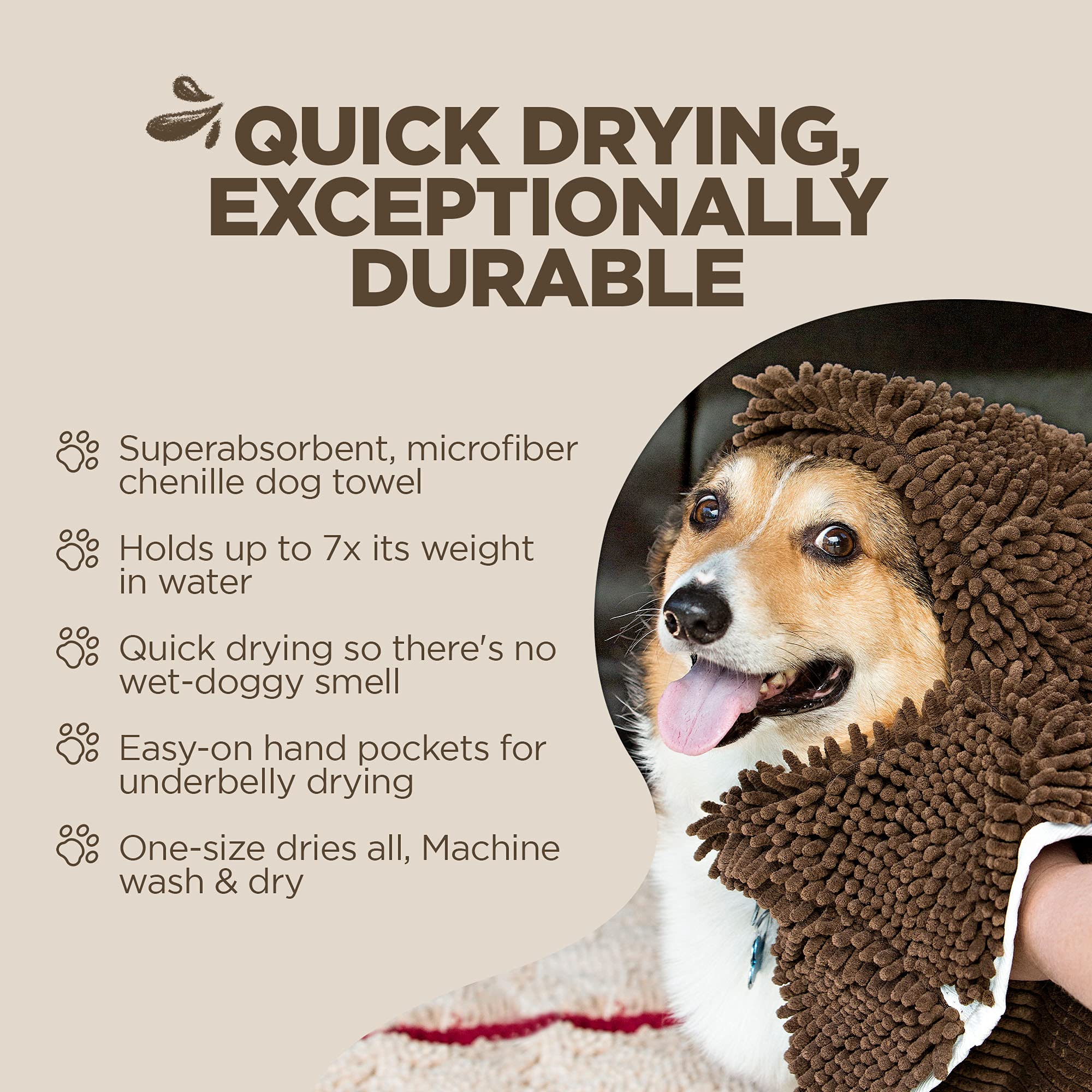 Soggy Doggy Doormat, textura chenille suave para patas delicadas.
