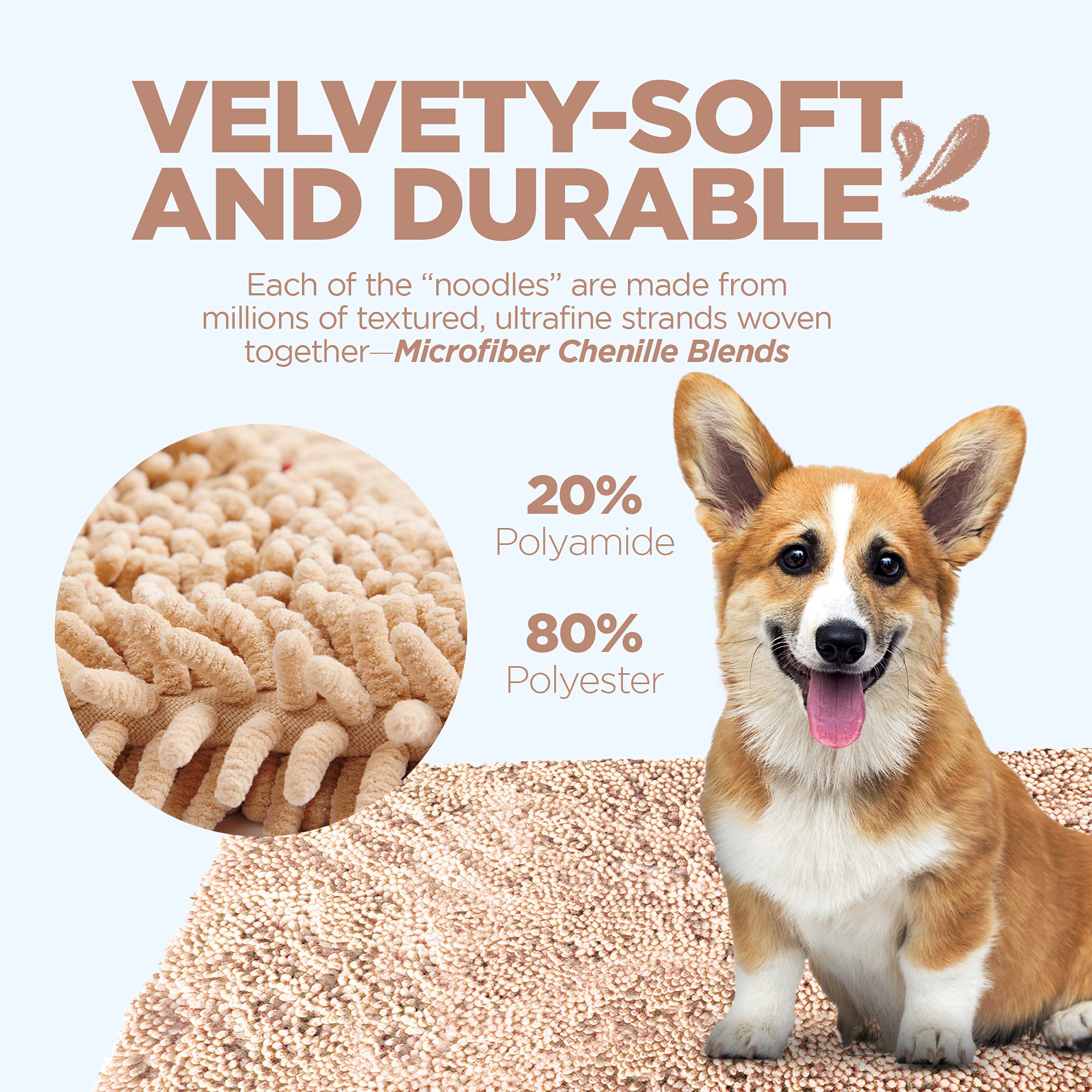Soggy Doggy Doormat durabilidad chenille para uso diario y lavados repetidos.