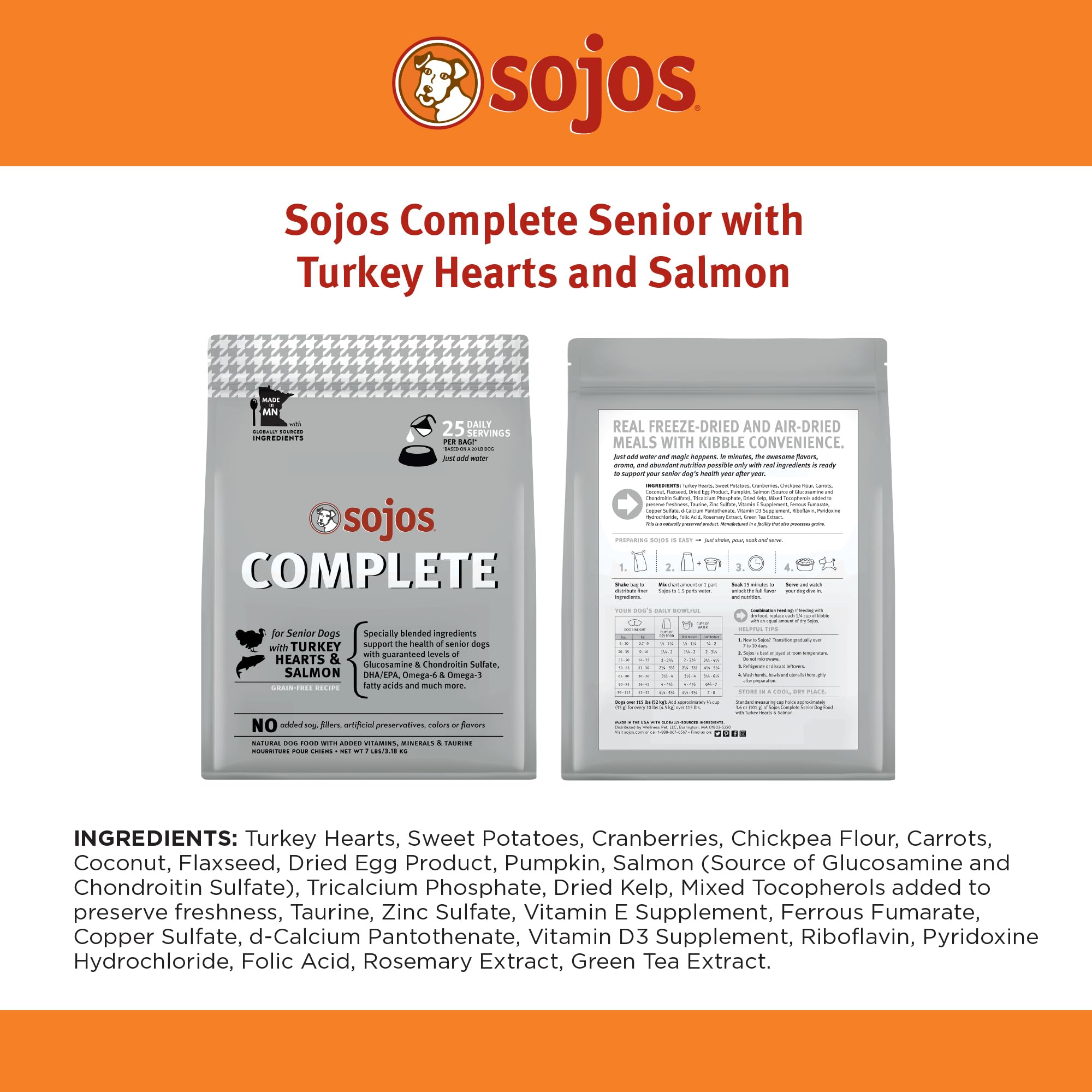 Sojos Complete pavo-salmón senior, preparación fácil con agua en minutos.