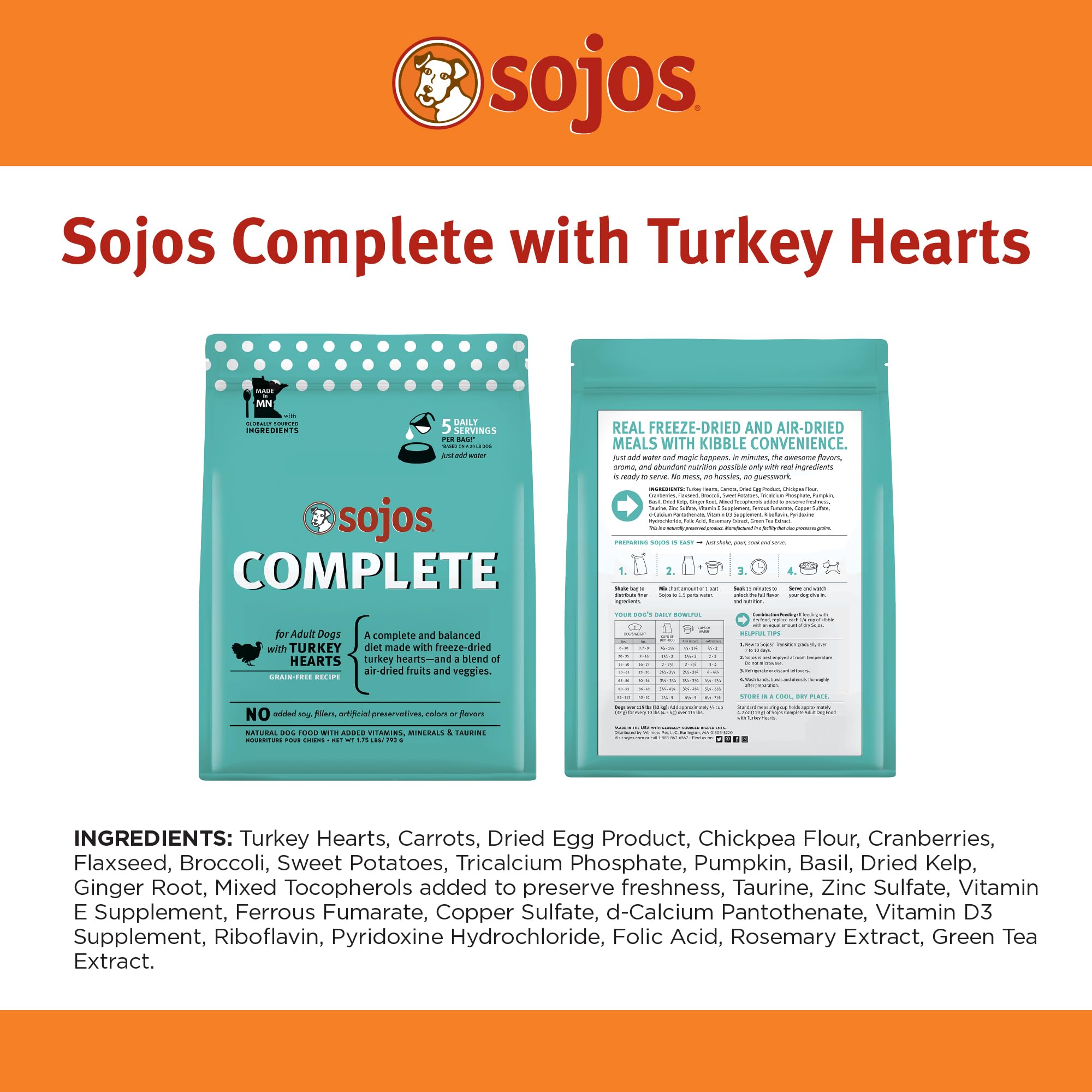 Sojos Complete Pavo Envase Practico facilita almacenamiento y medición.