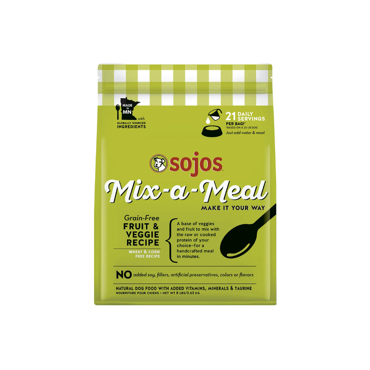 Sojos Mix-A-Meal: base de vegetales y frutas, listo para combinar con proteína.