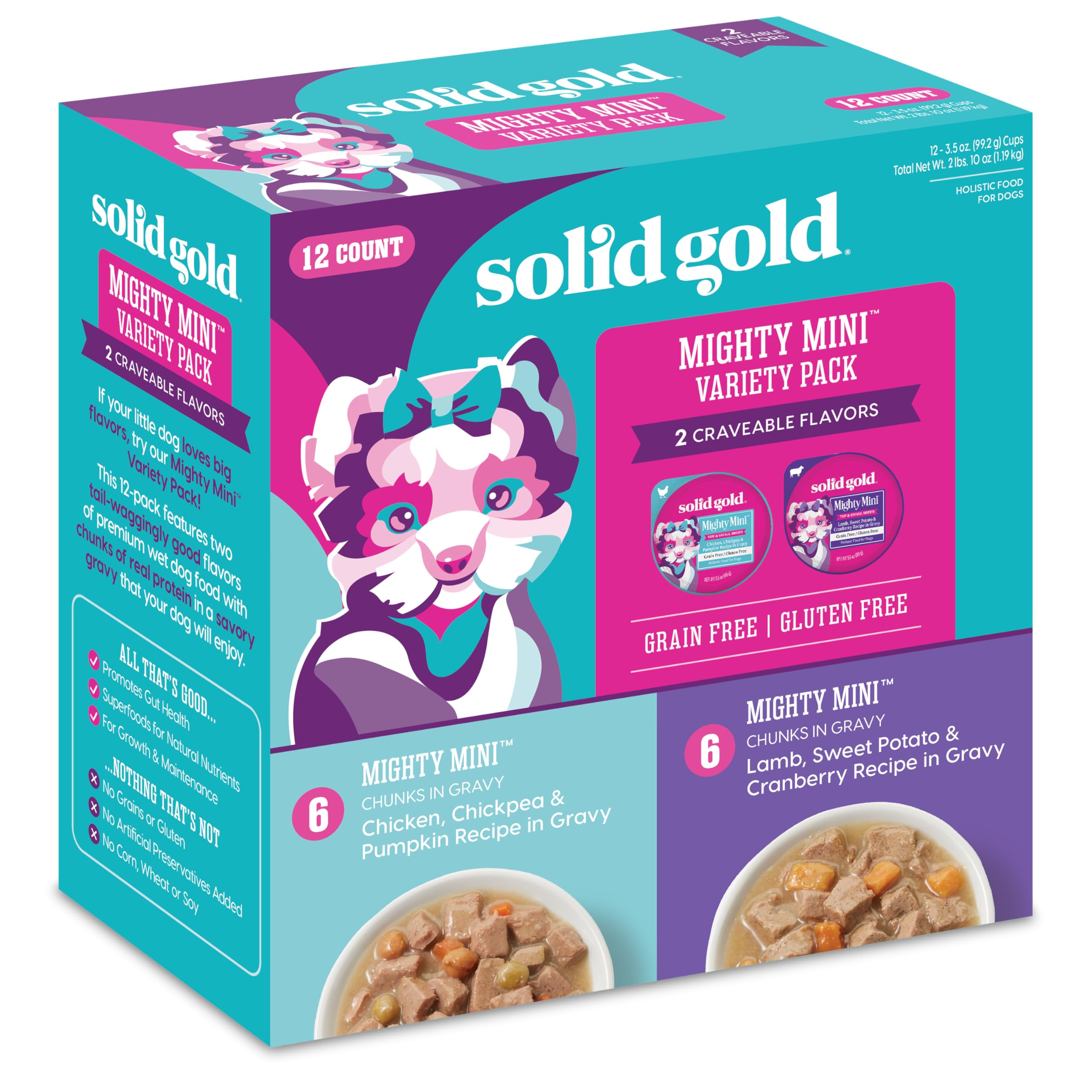 Solid Gold Alimento húmedo para perros pequeños: presentación variada de 12 envases para comidas completas.