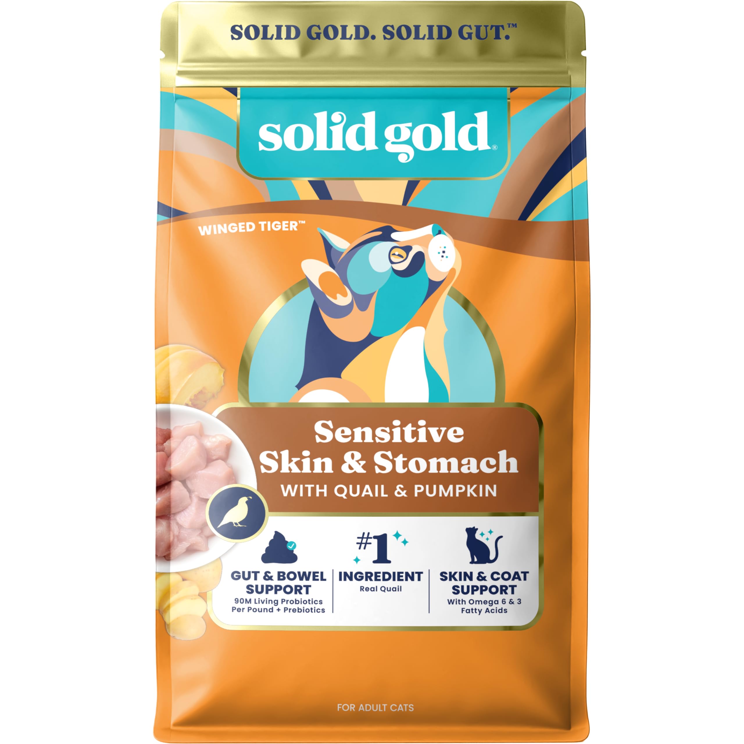 Solid Gold alimento seco para gatos con codorniz, estómago sensible.