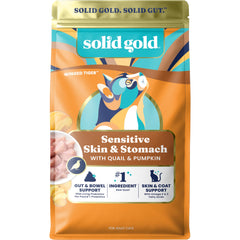 Solid Gold alimento seco para gatos con codorniz, estómago sensible.