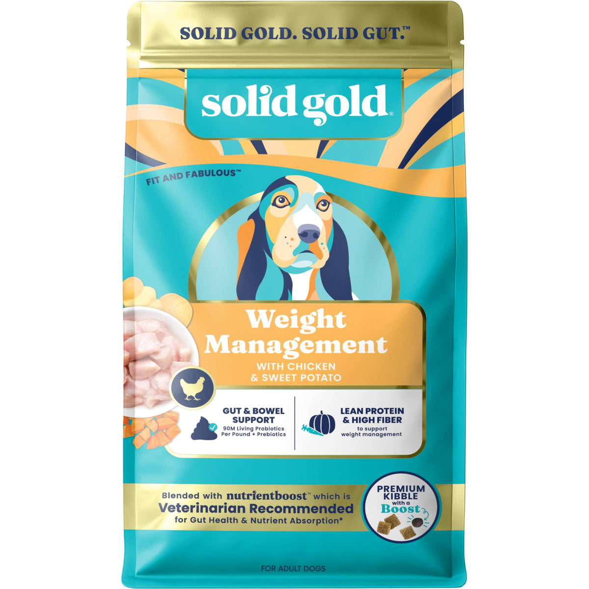 Solid Gold alimento seco para peso saludable con pollo real.