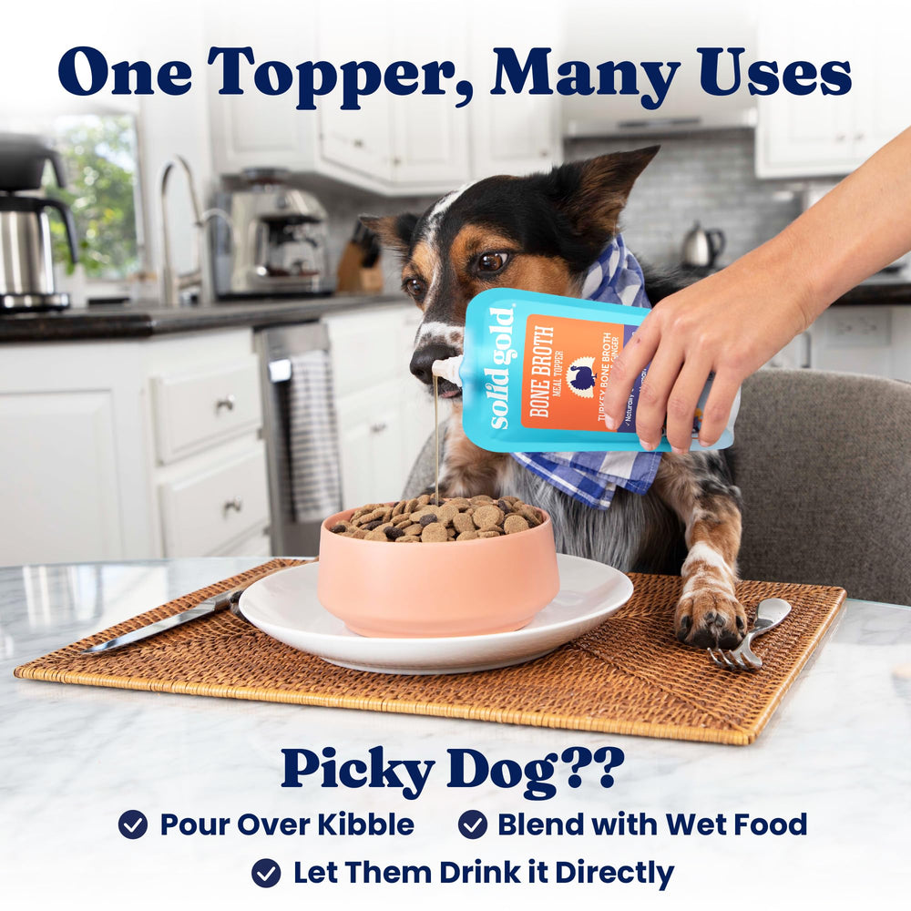 Solid Gold Caldo de Pavo para Perros: uso diario como topper para una dieta variada.