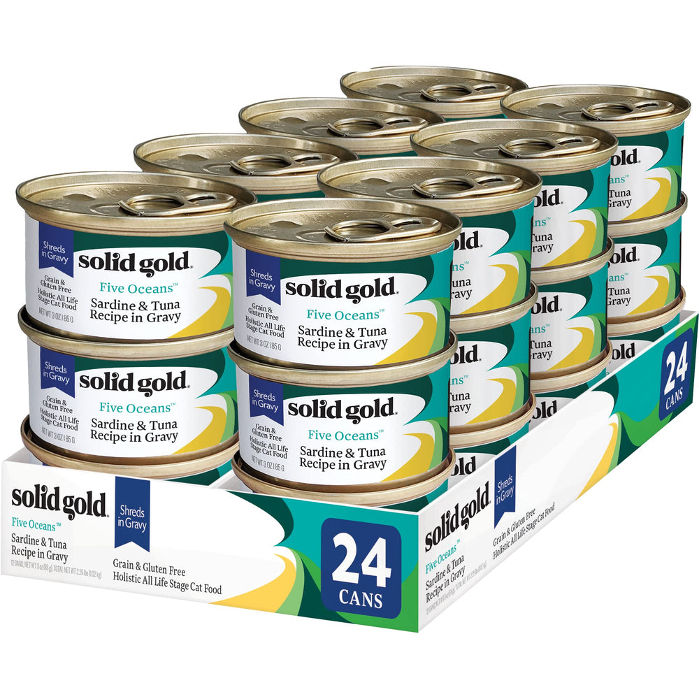Solid Gold comída húmeda para gatos: tiras en salsa con atún y sardinas, favorece hidratación