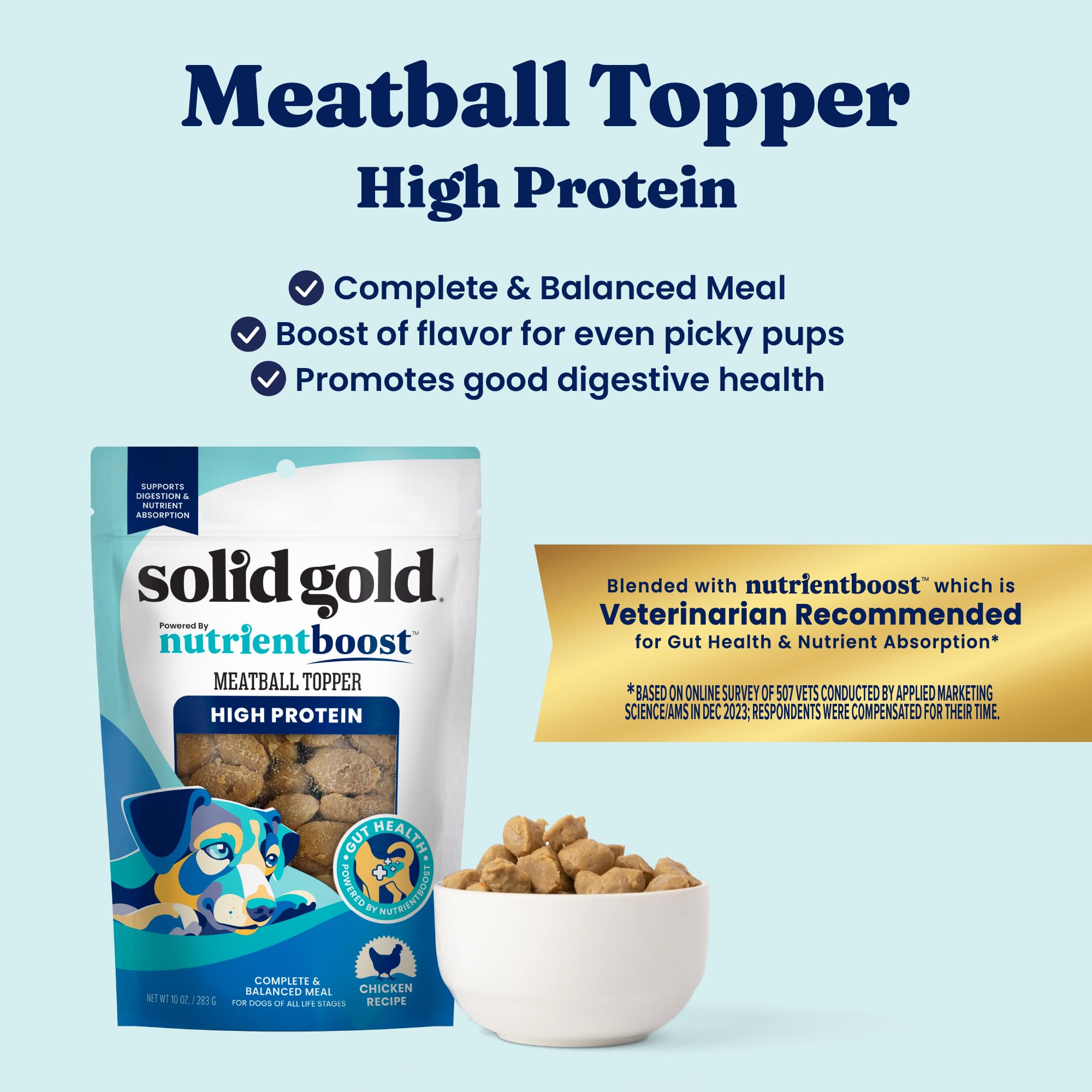 Solid Gold albóndigas de pollo, complemento para comida seca, sabor más atractivo.