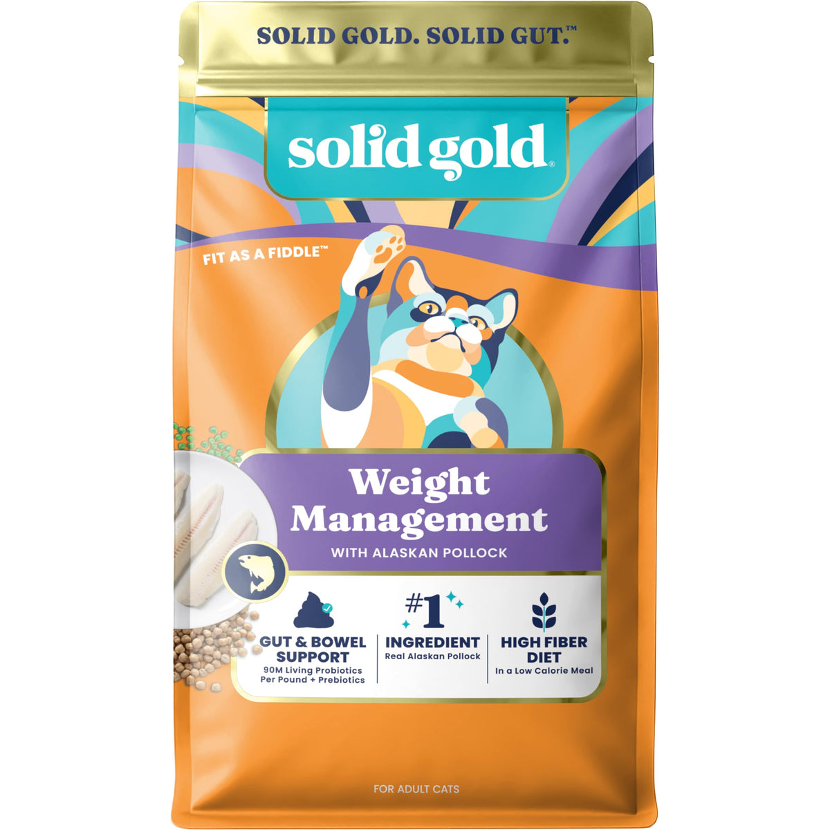 Solid Gold empaque del alimento para control de peso, fácil de almacenar.