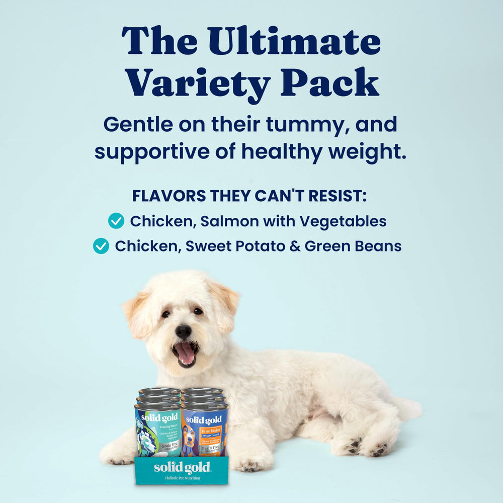 Conjunto variado Solid Gold abierto, comida húmeda completa para perros