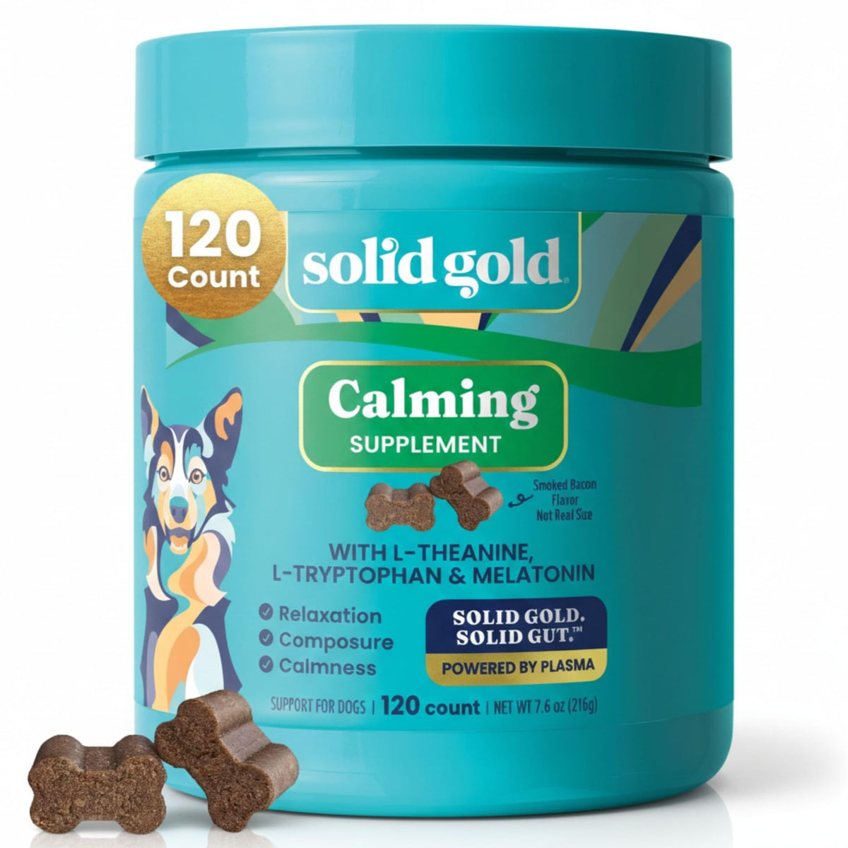 Solid Gold frasco de masticables calmantes para perros, fácil de repartir