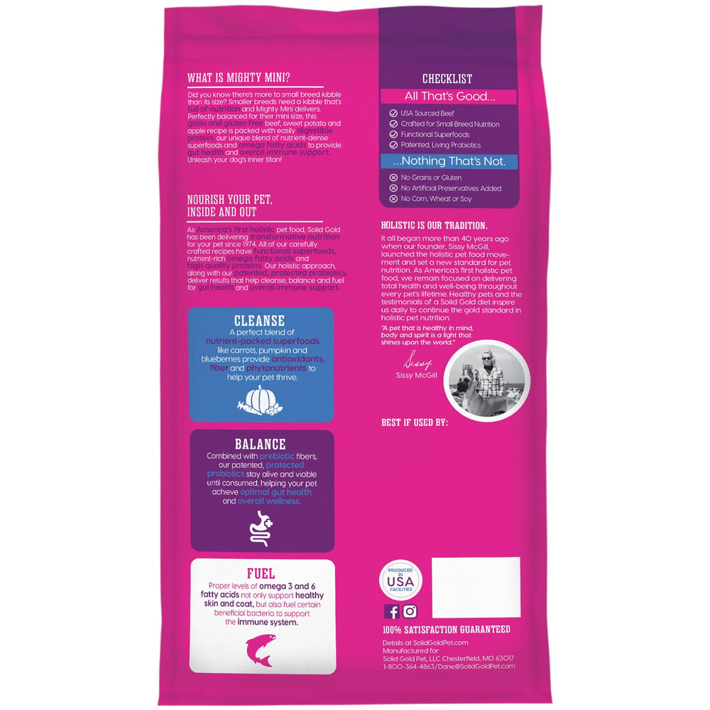 Solid Gold Mighty Mini presentacion 4lb ideal para perros de razas pequenas.