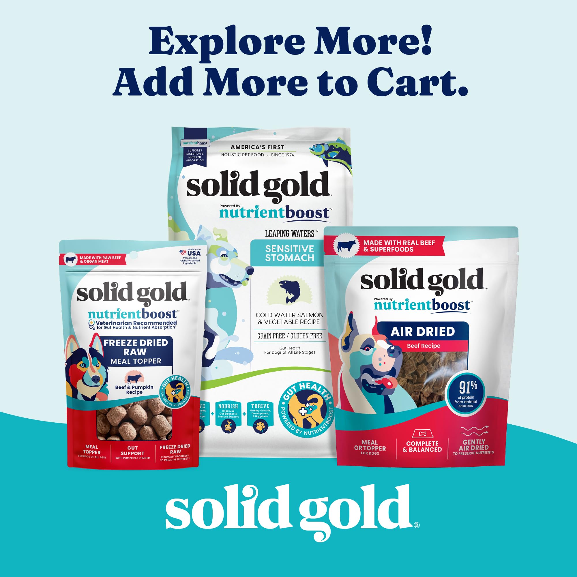 Solid Gold NutrientBoost presentación atractiva, complemento alimenticio para perros.
