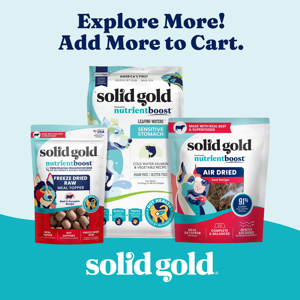 Solid Gold NutrientBoost presentación atractiva, complemento alimenticio para perros.