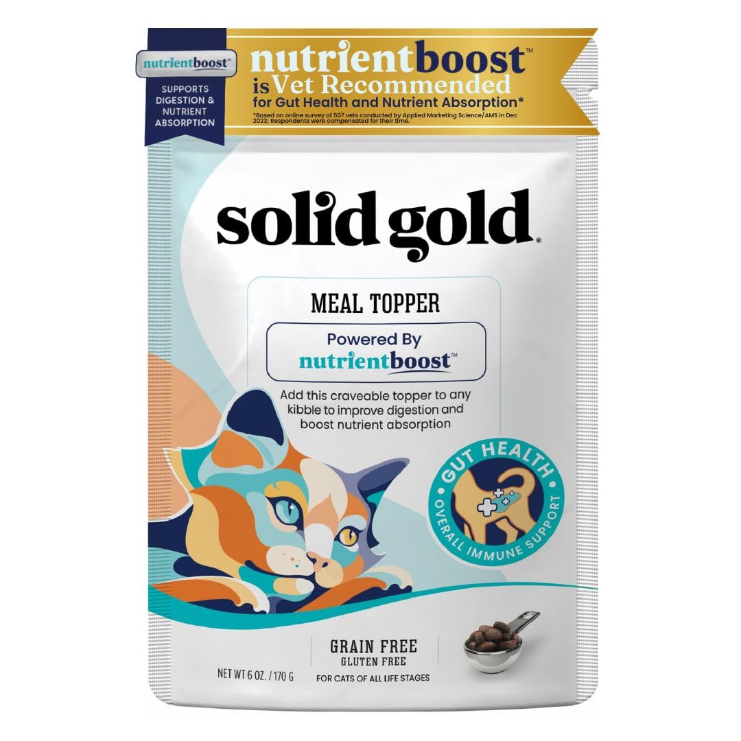 Solid Gold NutrientBoost topping crujiente para enriquecer la comida seca del gato.